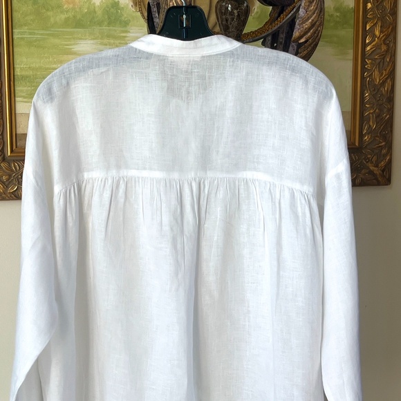 Eileen Fisher White Organic Linen Band Collar Longline Button-up Shirt Sz S - Picture 6 of 6